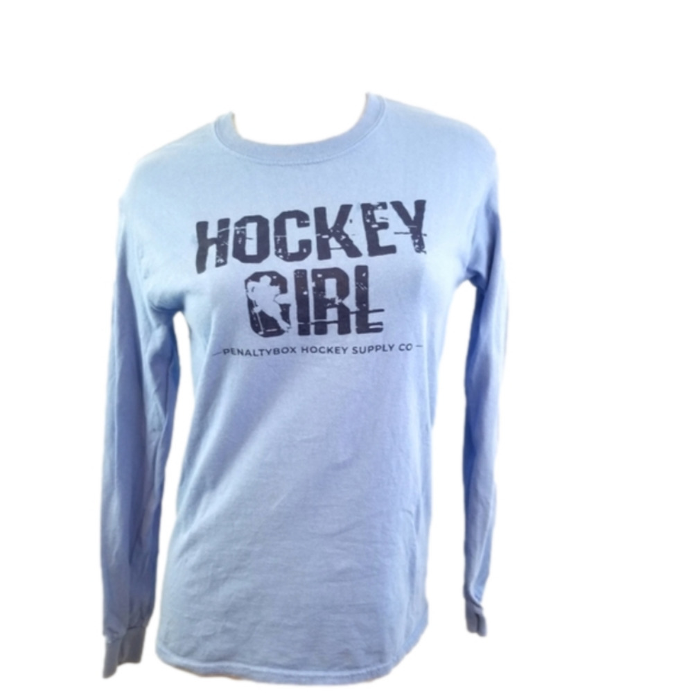 3/$25 Hockey Girl Size S Long Sleeve T-Shirt Blue Tee
